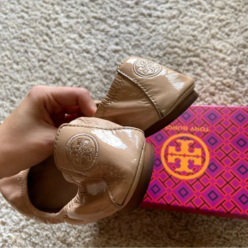Tory Burch Eddie Leather Goan Sand Cream Tan Ballet Flat Size 7.5
